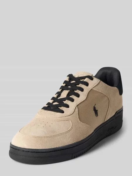 Sneakersy z naturalnej skóry z detalem z logo Polo Ralph Lauren beżowe
