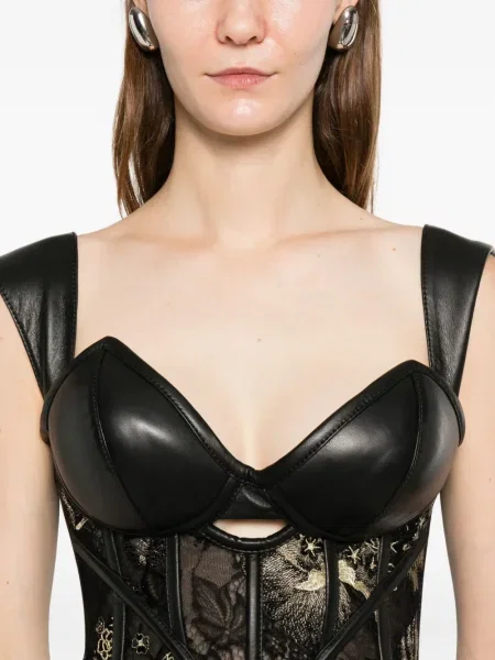 Топ Mitiliane Couture бродиран с дантела черно