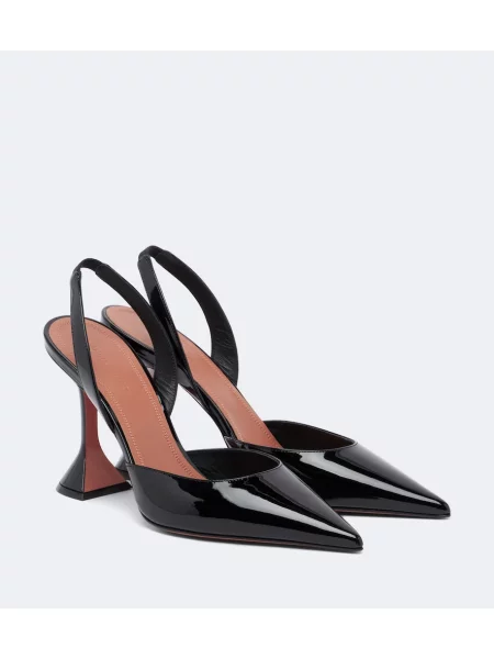 Pantofi cu toc Amina Muaddi din piele de lac slingback negru