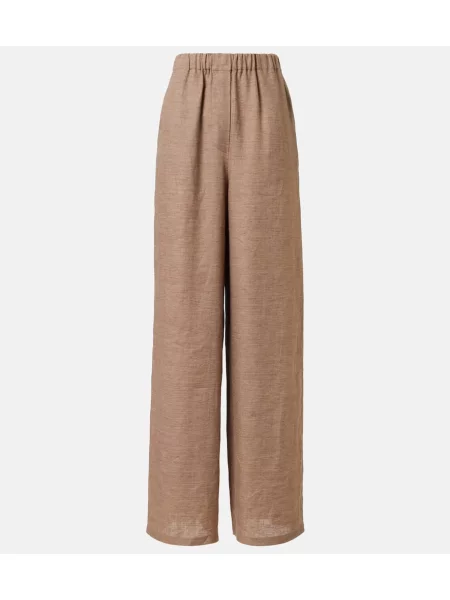 Pantaloni Loro Piana cu talie înaltă de in maro