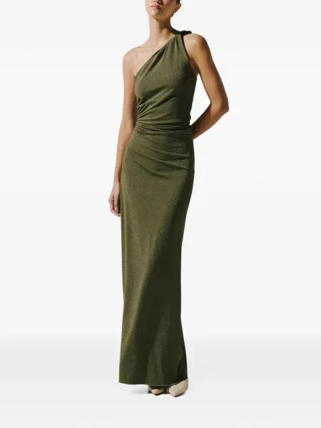 Rochie maxi Baobab cu volane cu un umăr gol verde