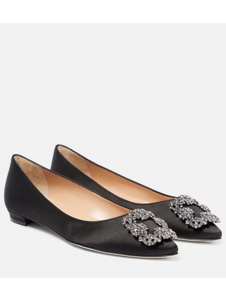 Balerini Manolo Blahnik din satin negru