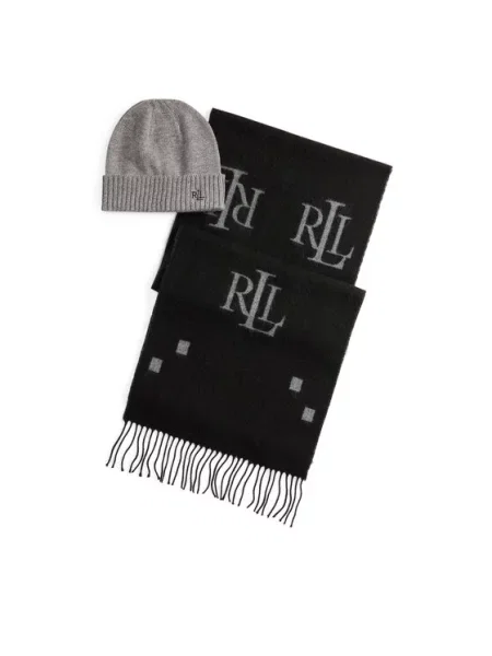 LAUREN RALPH LAUREN Set šal + kapa LAUREN RALPH črna