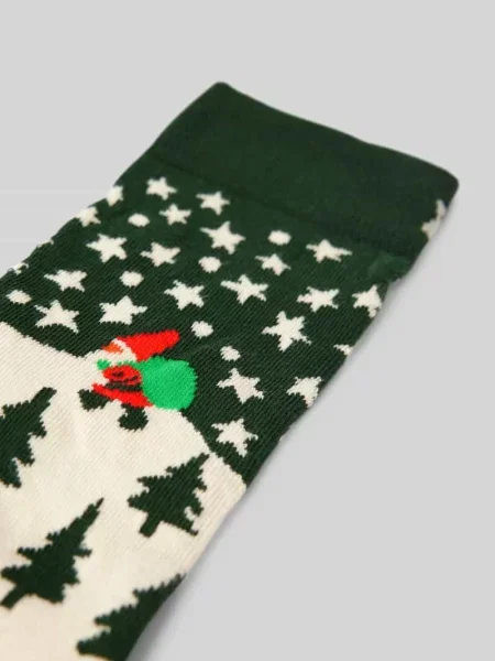 Skarpety o kroju regular fit z wyhaftowanym logo model ‘Santa on the Way’ Happy Socks zielone