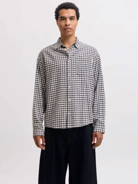 Сорочка в клітинку JACK & JONES FREDERIKSBERG FLANNEL SHIRT L/ білий/синій біла