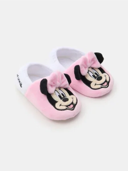 Sinsay Plyšové protiskluzové pantofle s výšivkou Minnie Mouse pastelová růžová