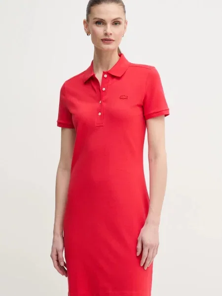 Рокля Lacoste къса със стандартна кройка червено