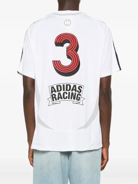 Szeroka koszulka Adidas z przetarciami z dżerseju biała