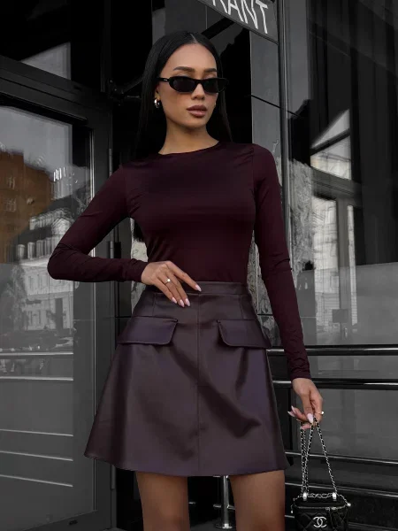 Спідниця міні Jadone Fashion Spidnica_Janet_marsal екошкіра бордовий