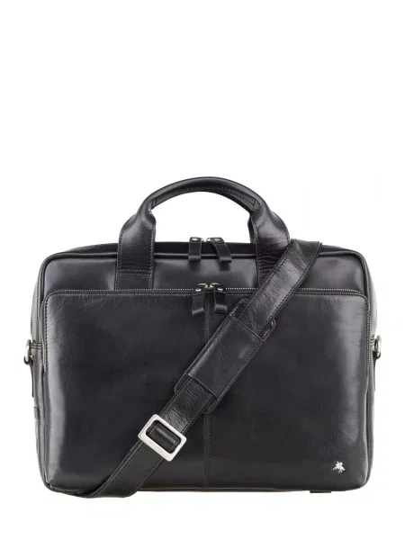 Кожаная сумка для ноутбука Visconti черная