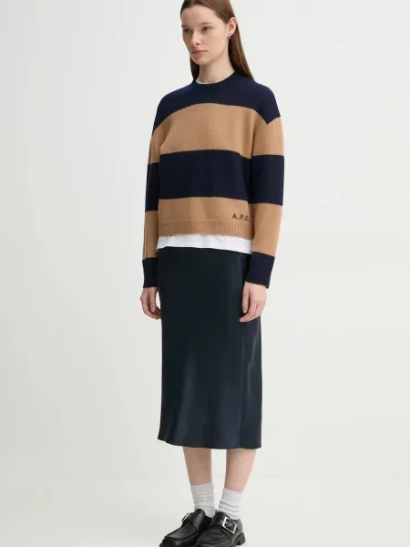 A.P.C. sweter wełniany pull penny z półgolfem granatowy
