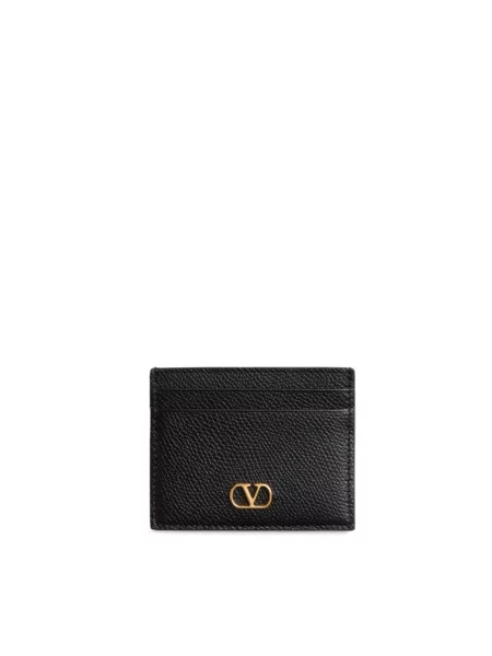 Lniany portfel Valentino Garavani z logo czarny
