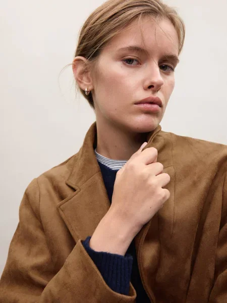 Marynarka ze sztucznego zamszu tabaczkowy brąz Teen L MANGO TEEN