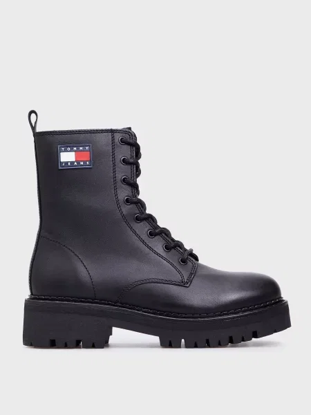 Кожаные ботинки Tommy Jeans на шнуровке черные