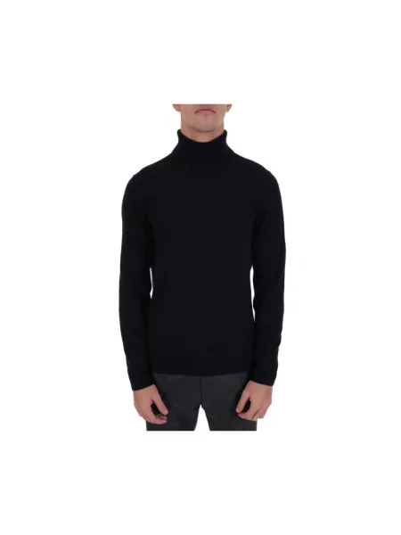 Lniany sweter z golfem Hugo niebieski