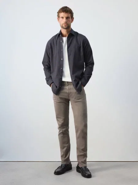 Koszula slim fit z bawełny Mężczyzna XS MANGO MAN brązowy