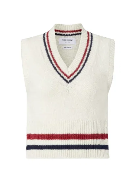 Vestă Thom Browne cu decolteu în V alb