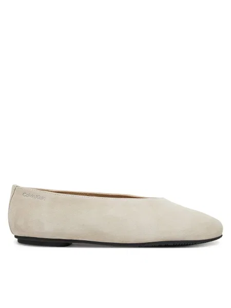 Semišové baleríny Calvin Klein BALLERINA ROUND HW SUE béžová