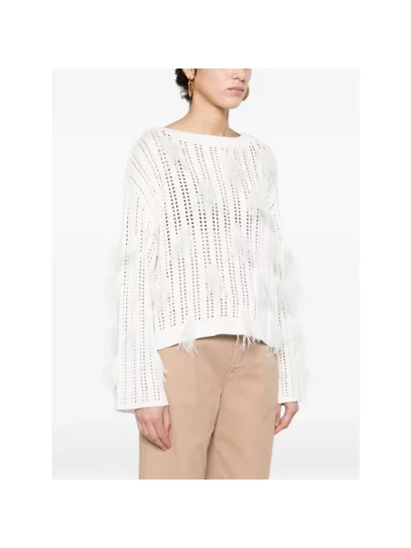 Sweter Twinset w piórka biały