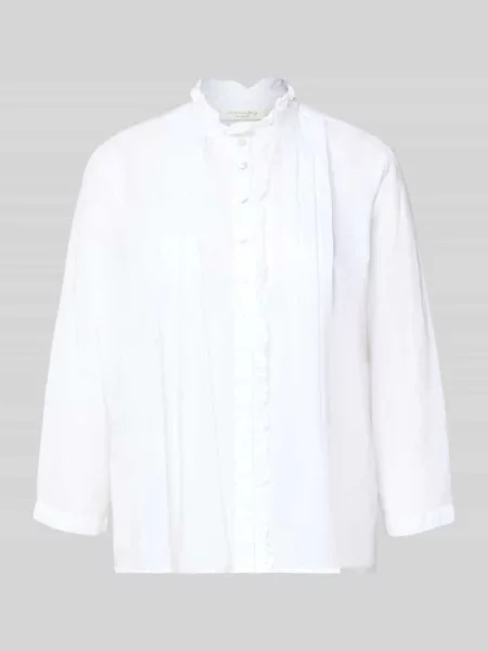 Bluzka o kroju regular fit z obszyciem falbanami Christian Berg Woman biała
