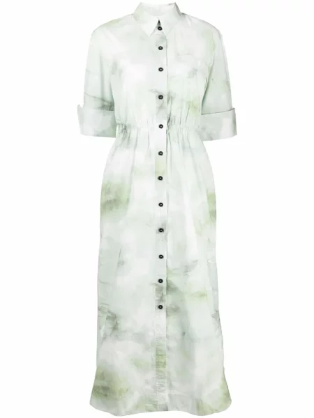 Rochie tip cămașă Ganni cu imagine tie dye cu legături verde
