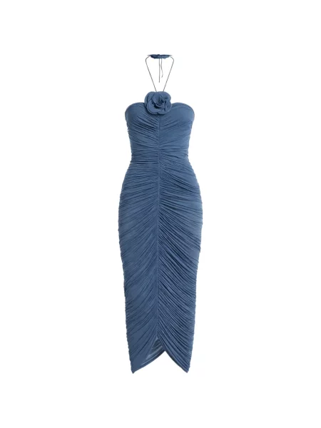 Rochie Magda Butrym cu model floral cu volane albastru