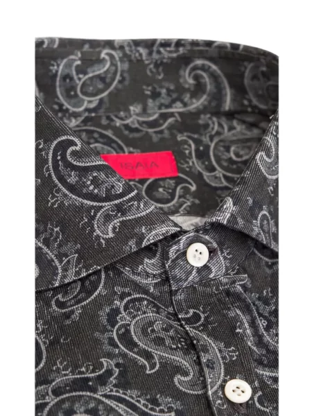 Πουκάμισο Isaia κοτλέ με σχέδιο paisley γκρι