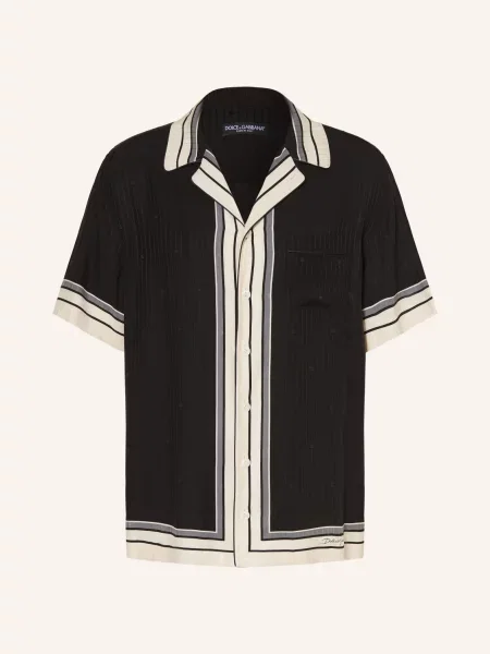 Dolce & Gabbana Resortní Košile Comfort Fit Z Hedvábí / béžová / tmavě šedá černá