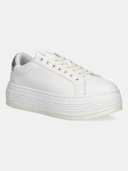Calvin Klein Jeans sneakersy skórzane BOLD FLATF LOW MIX OHB biały szare