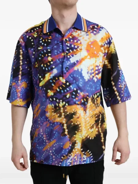 Tricou polo Dolce & Gabbana de mătase cu imagine albastru