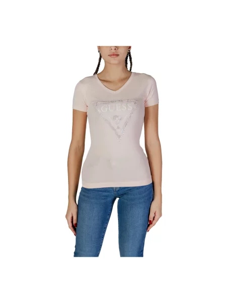 Kryształ górski koszulka Guess z dekoltem w serek z krótkim rękawem biała
