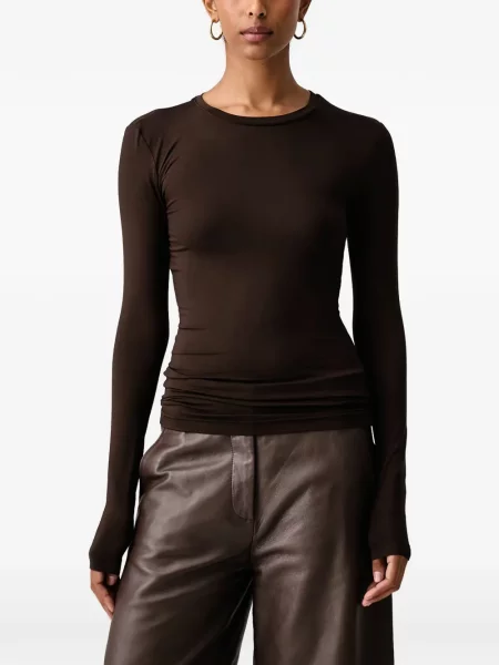 Lung tricou La Mania cu decolteu rotund maro