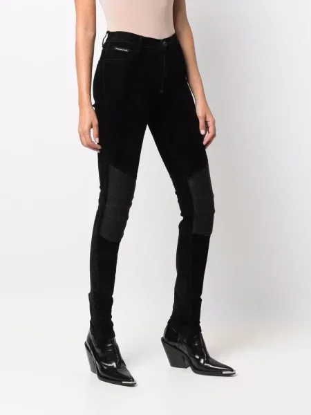 Kožené skinny pás skinny džíny Philipp Plein černé