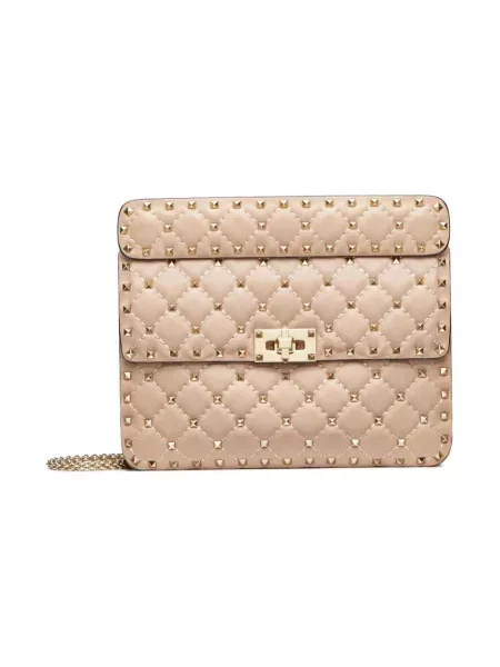 Torebka skórzana Valentino Garavani skórzana z ćwiekami beżowa