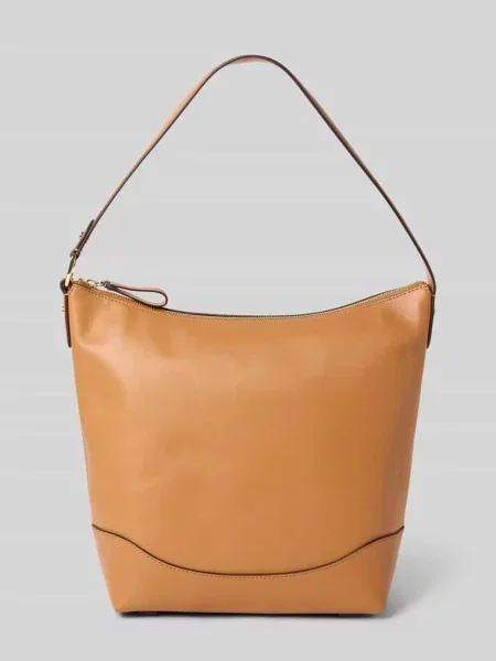 Torebka skórzana z ozdobnym szwem Lauren Ralph Lauren brązowa