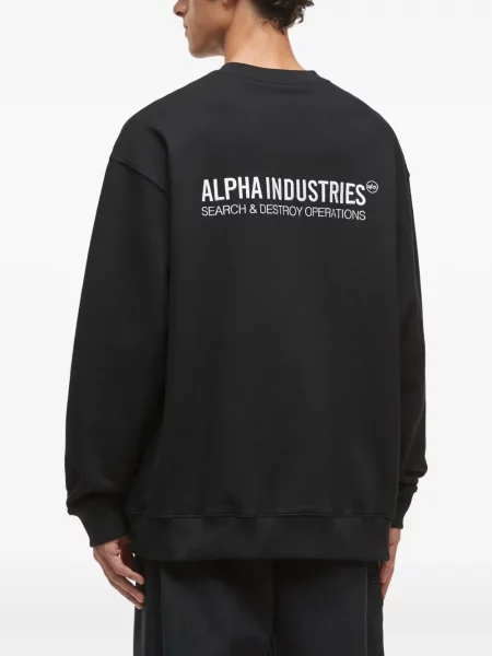 Hanorac crewneck Alpha Industries cu decolteu rotund cu dungi de tigru negru