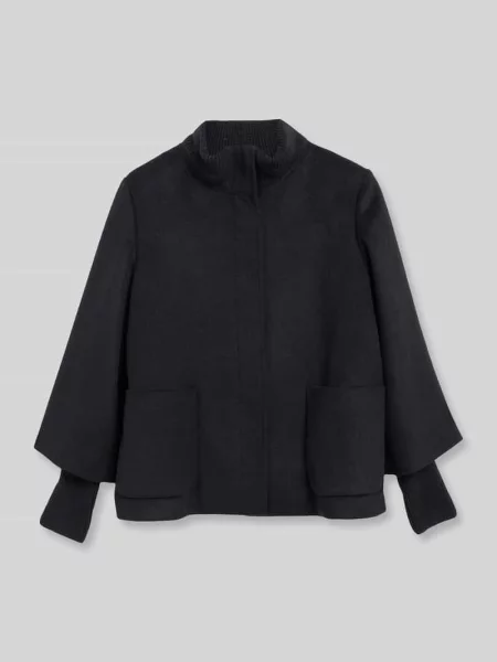 Kurtka ze sztucznego futra z prążkowaną stójką S.oliver Black Label czarna