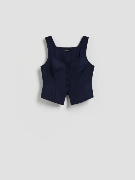 Reserved Vestă cu adaos de in bleumarin