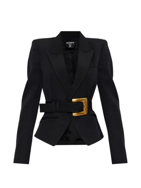 Cu centură sacou Balmain de lână negru
