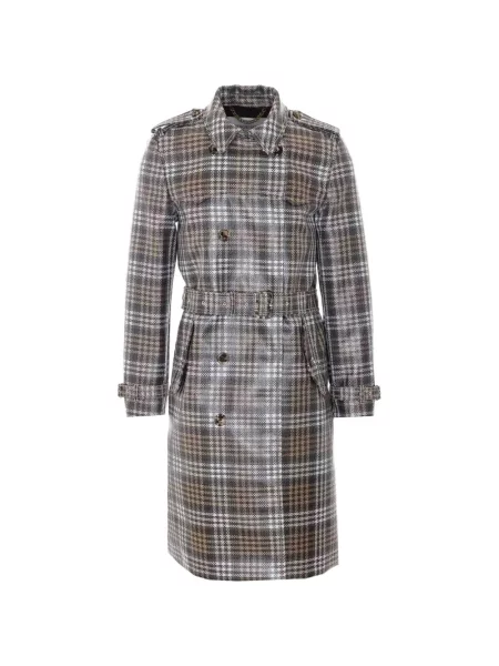 Lung trenci Burberry în carouri maro