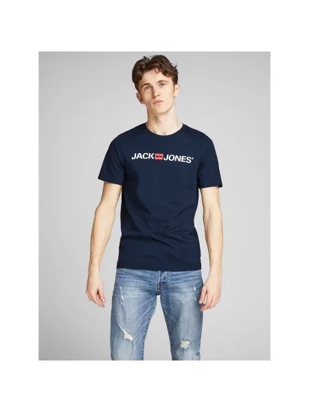 Jack&Jones Majica Corp Logo Mornarsko modra Slim Fit bela