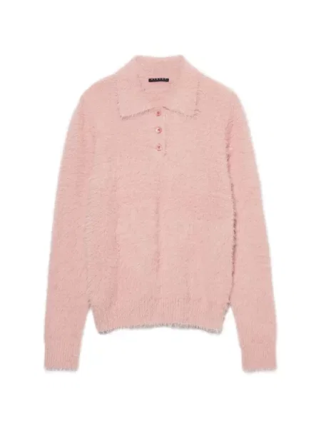 Lung tricou polo Sisley tricotate roz