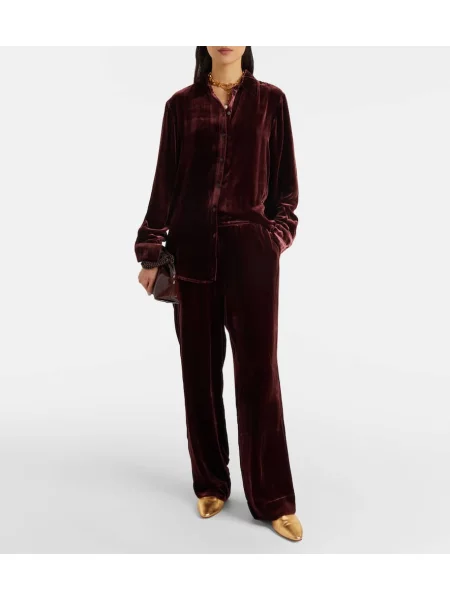 Pantaloni Asceno de catifea bordo