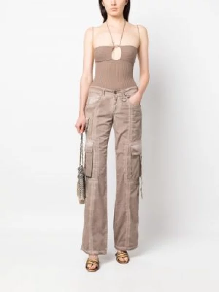 Pletený top Blumarine s výstřihem halter hnědý