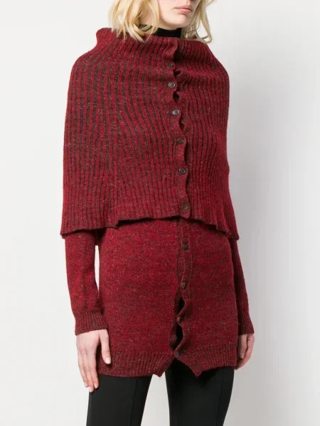 Žebrovaný kardigan Yohji Yamamoto Pre-owned s vysokým límcem červený