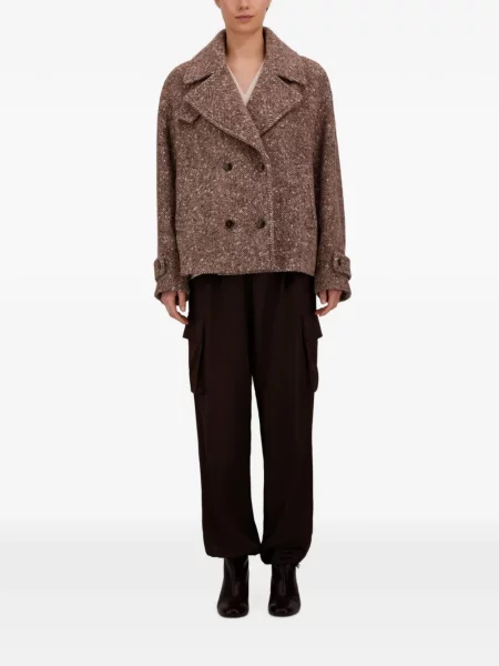Bouclé palton Herno cu model herringbone maro
