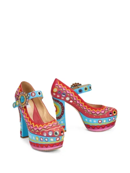 Pantofi cu toc Moschino cu broderie cu platformă roșu