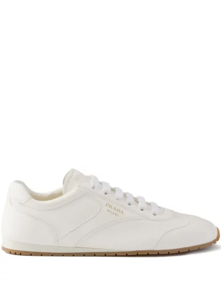 Sneakerși Prada cu șireturi din piele alb
