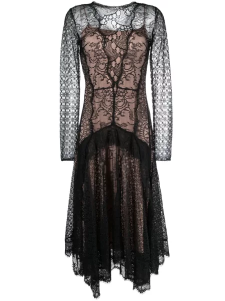 Rochie midi Alberta Ferretti cu model floral cu volane din dantelă