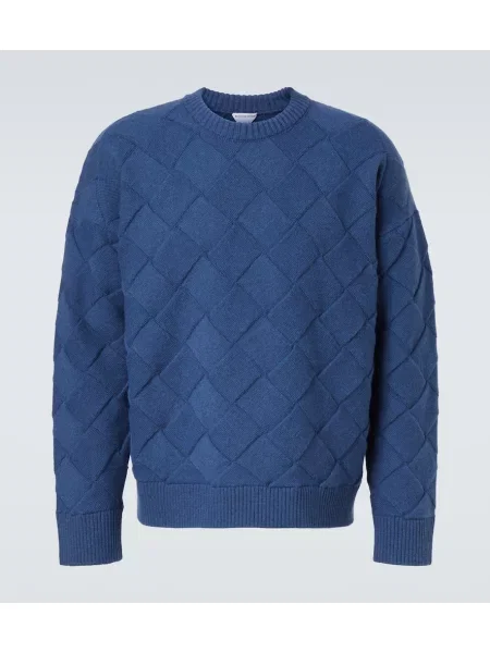 Вълнен пуловер Bottega Veneta синьо